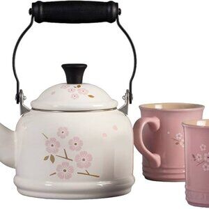 RARE DISCONTINUED Le Creuset Sakura Collection Demi Kettle and Mug Set